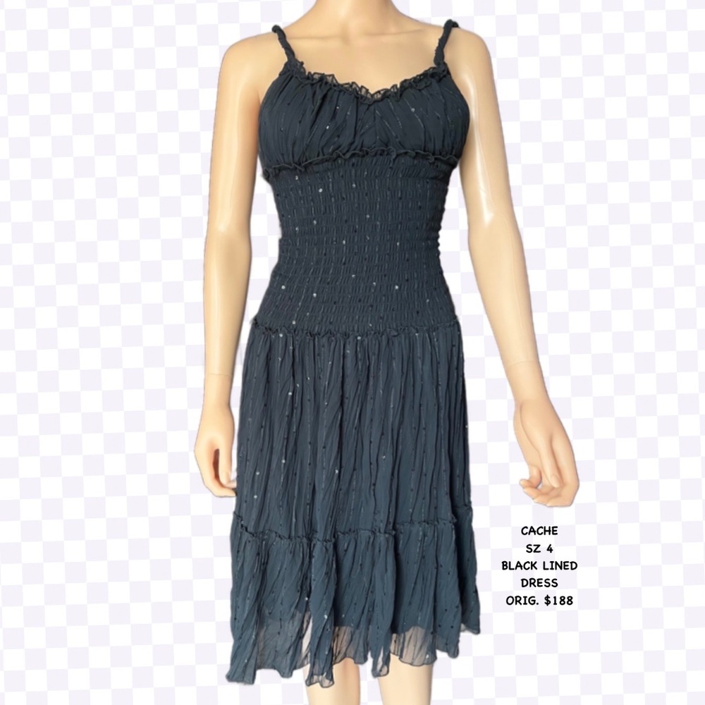 CACHE SZ 4 BLACK LINED DRESS